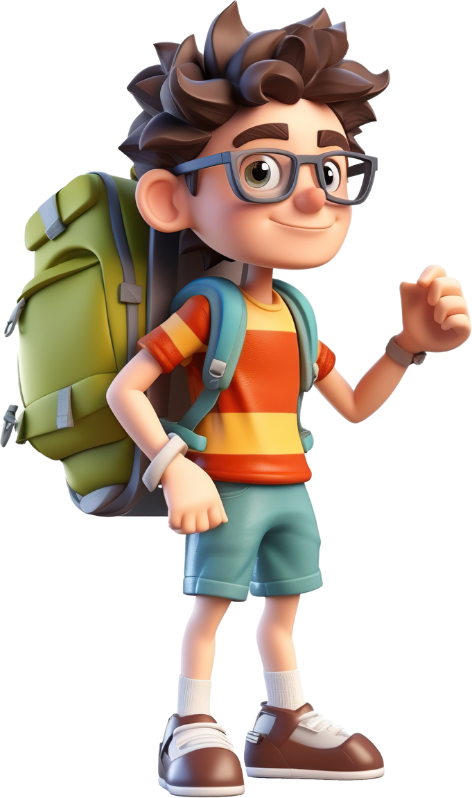 3d cute cartoon backpacker in summer holiday vacation on 12